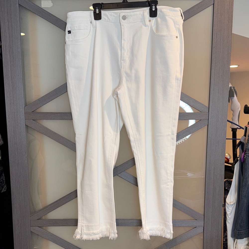 Kancan White Frayed Hem Skinny Jeans